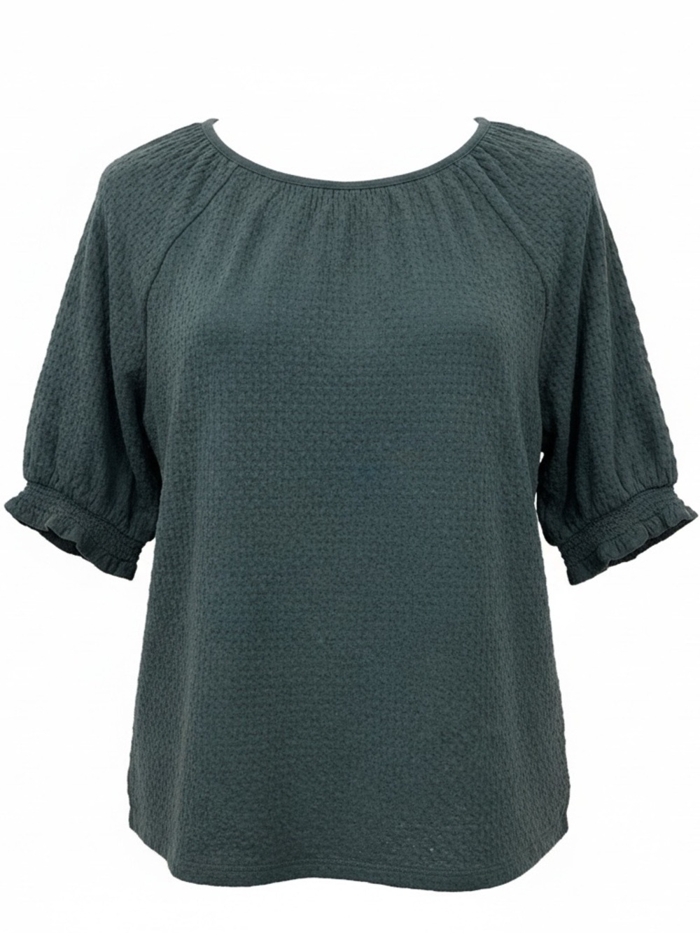 Loft textured puff sleeve green top, medium